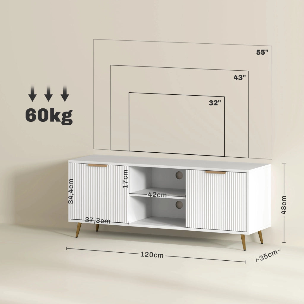 Mobile TV con 2 ripiani aperti e 2 ante ¨C Zephmum ¨C Bianco 120x35x48 cm