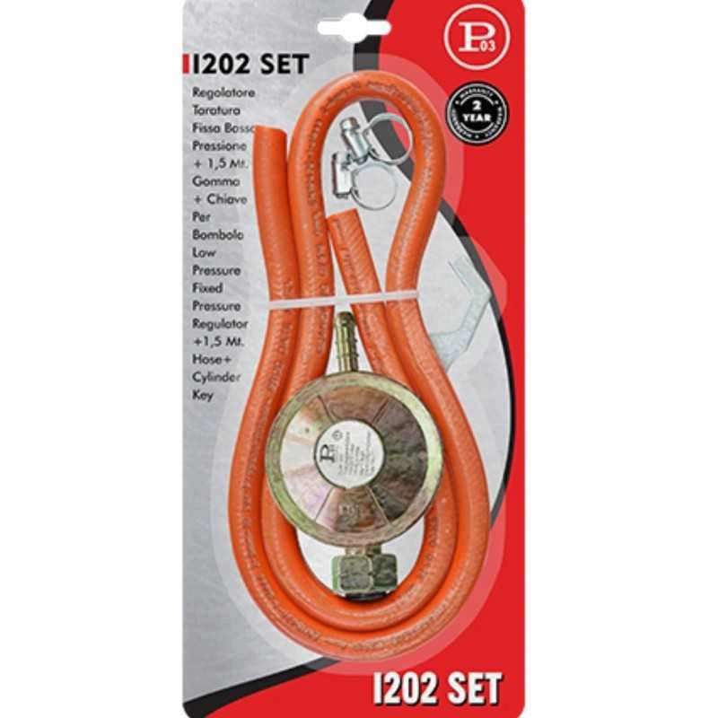 KIT REGOLATORE TARATURA FISSA STUFA A GAS BOMBOLA CON TUBO 1,5M   FASCETTE - UNIVERSALE