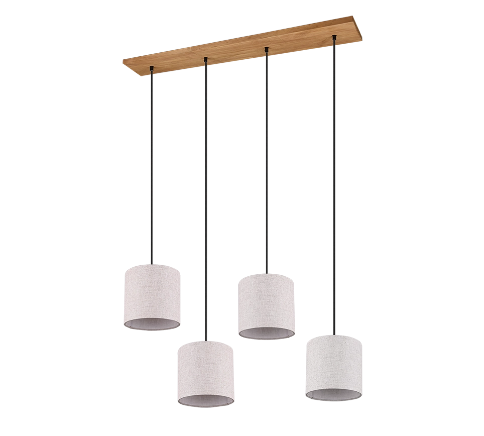 Lampada a sospensione 4 paralumi, legno, sabbia, L 100 cm, Elmau