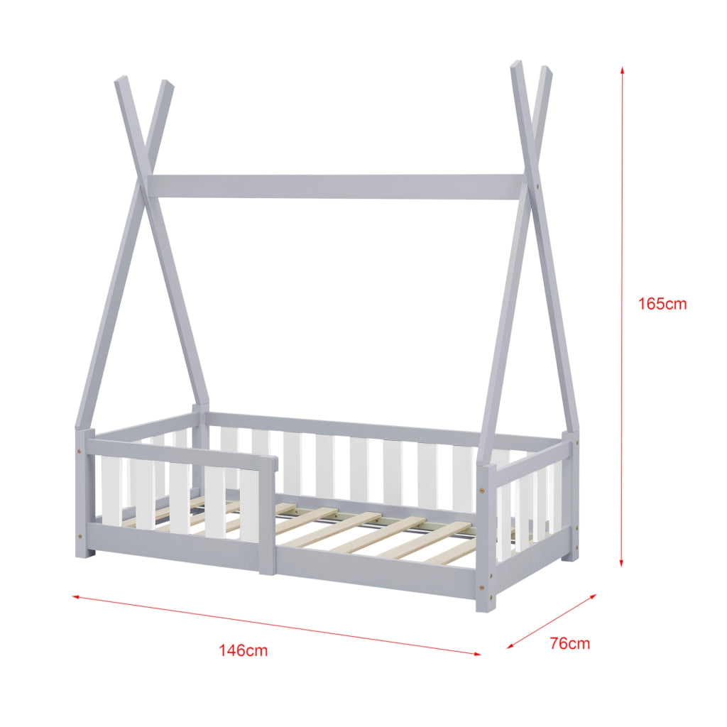 Letto a Capanna Helsingborg con Sponde 70 x 140 cm Grigio Chiaro [en.casa]