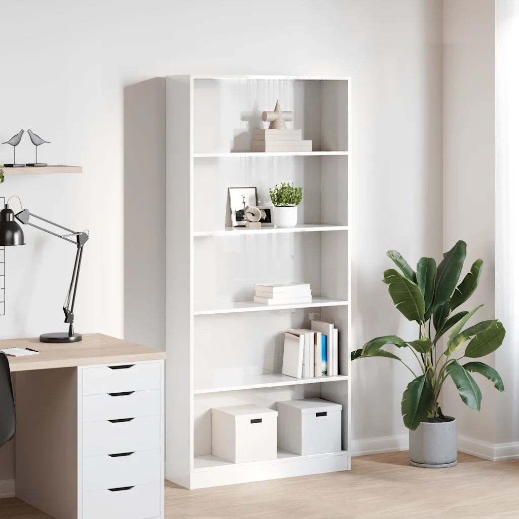 Libreria Bianco Lucido 80x24x176 cm in Legno Multistrato 858308