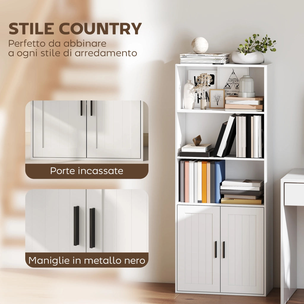 Libreria con Ripiani Aperti e Armadietto ¨C Zephmum ¨C Bianco 60x30x145.5 cm