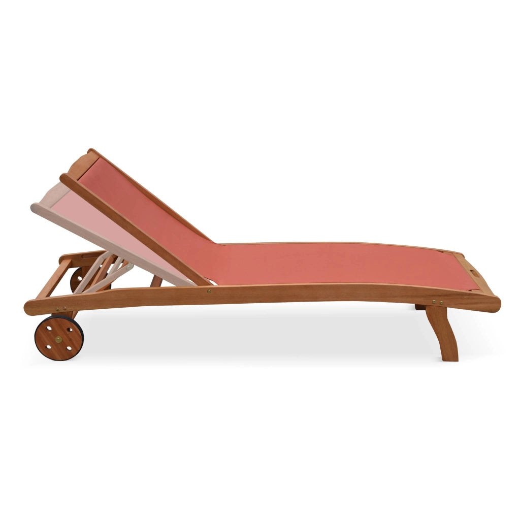 Set 2 lettini prendisole in legno multiposizione con ruote, terracotta