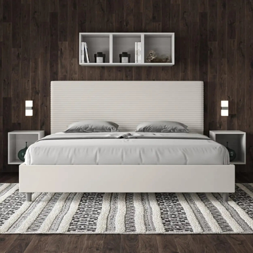 Letto contenitore imbottito 180x200 similpelle bianco Focus