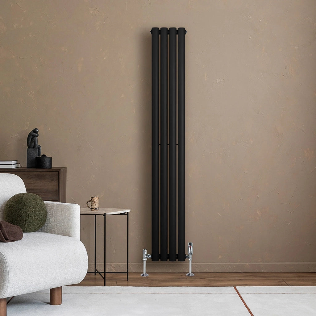 Radiatore Verticale Design Ovale Colonna Singola Nero 1600x240 mm