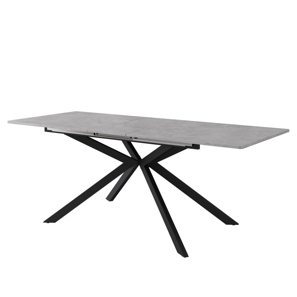 Tavolo da pranzo estensibile in MDF con gambe incrociate, finitura effetto cemento, nero/grigio, 150/180 x 70 x 76 cm