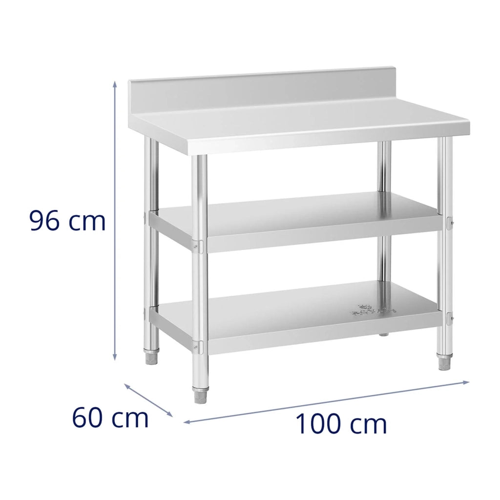 Tavolo da lavoro in acciaio inox tavolo da lavoro in acciaio inox a parete con paraschizzi 100 x 60 x 16,5 cm 199 kg 2 ripiani 14_0007331