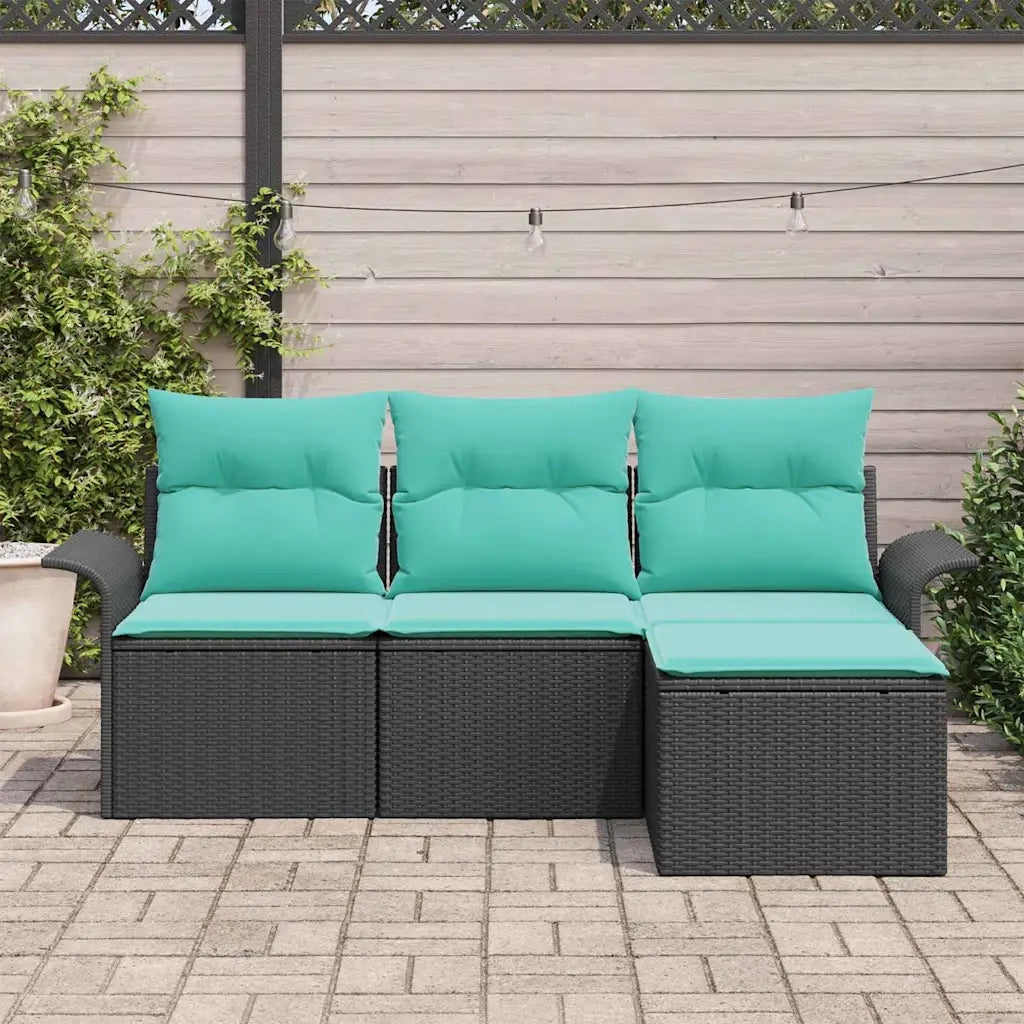 Set Divano da Giardino con cuscino 4 pcs Nero polyrattan