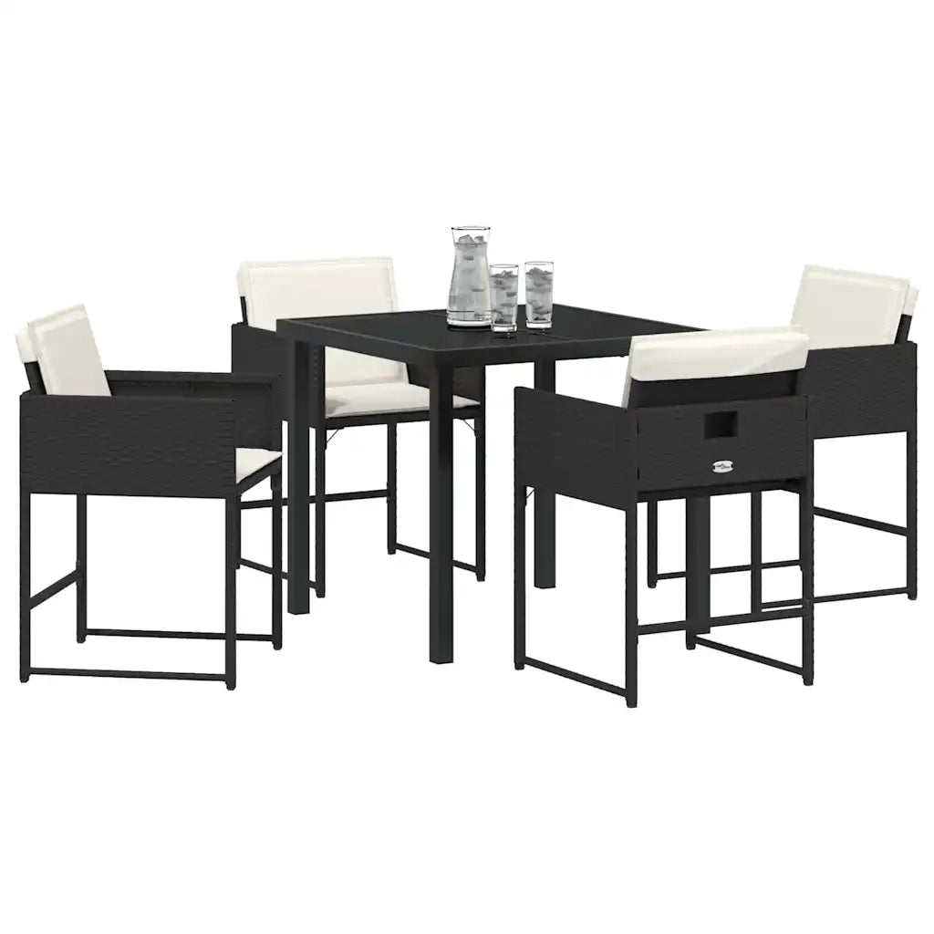 Set da Pranzo per Giardino con cuscino 5 pcs Nero polyrattan