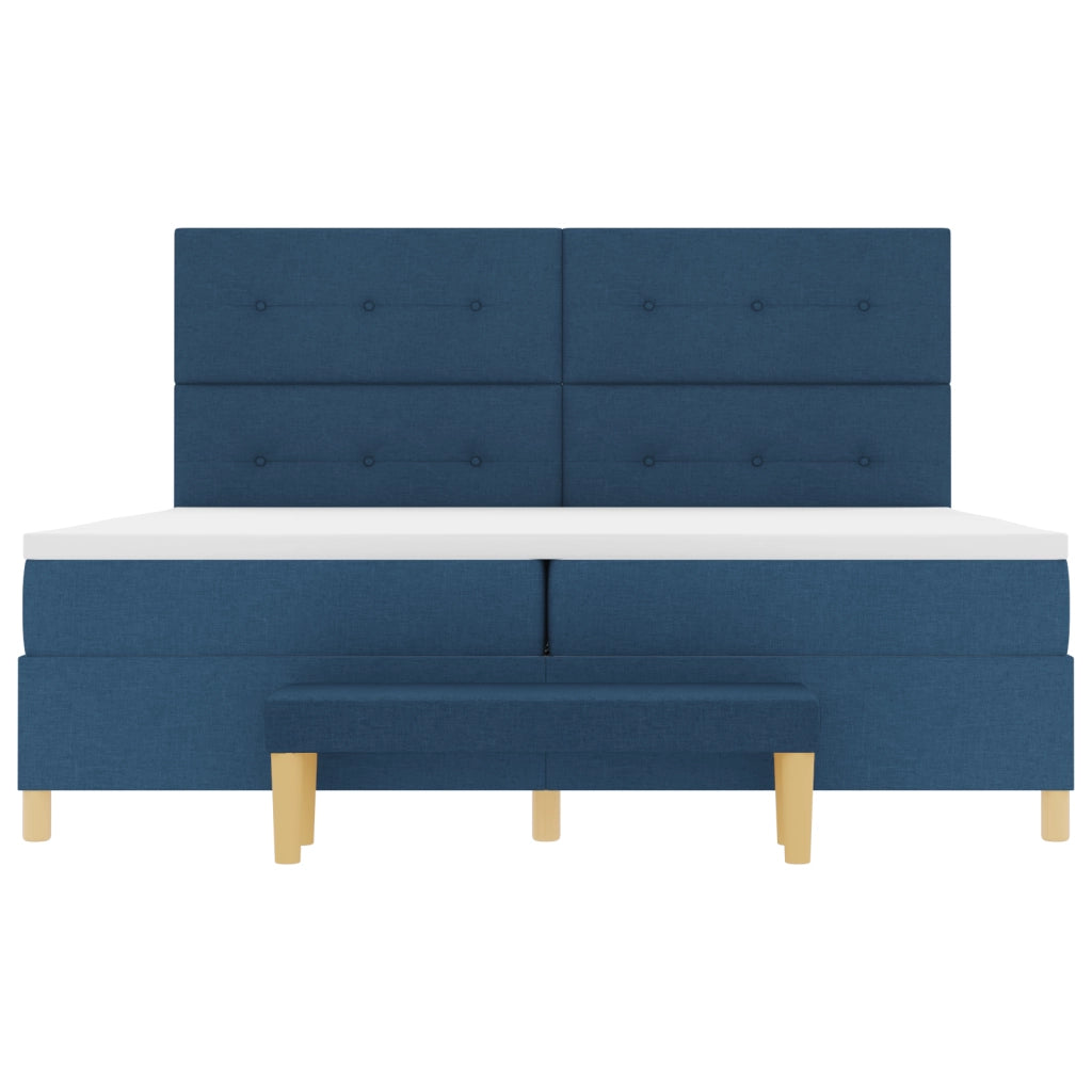 Letto a Molle con Materasso e Panchina Blu 200x200 cm Tessuto