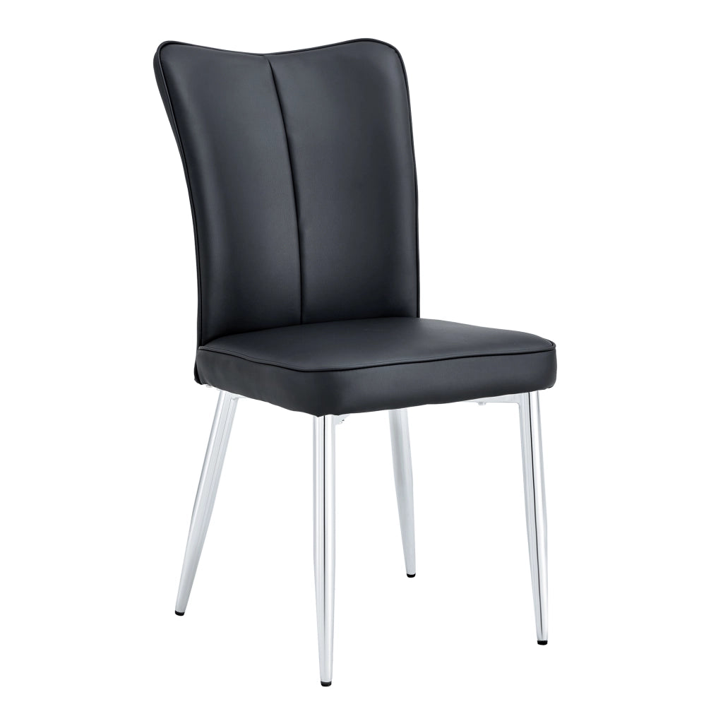 Set di 2 sedie da pranzo moderne 89 cm; in PU nero con gambe in metallo argento
