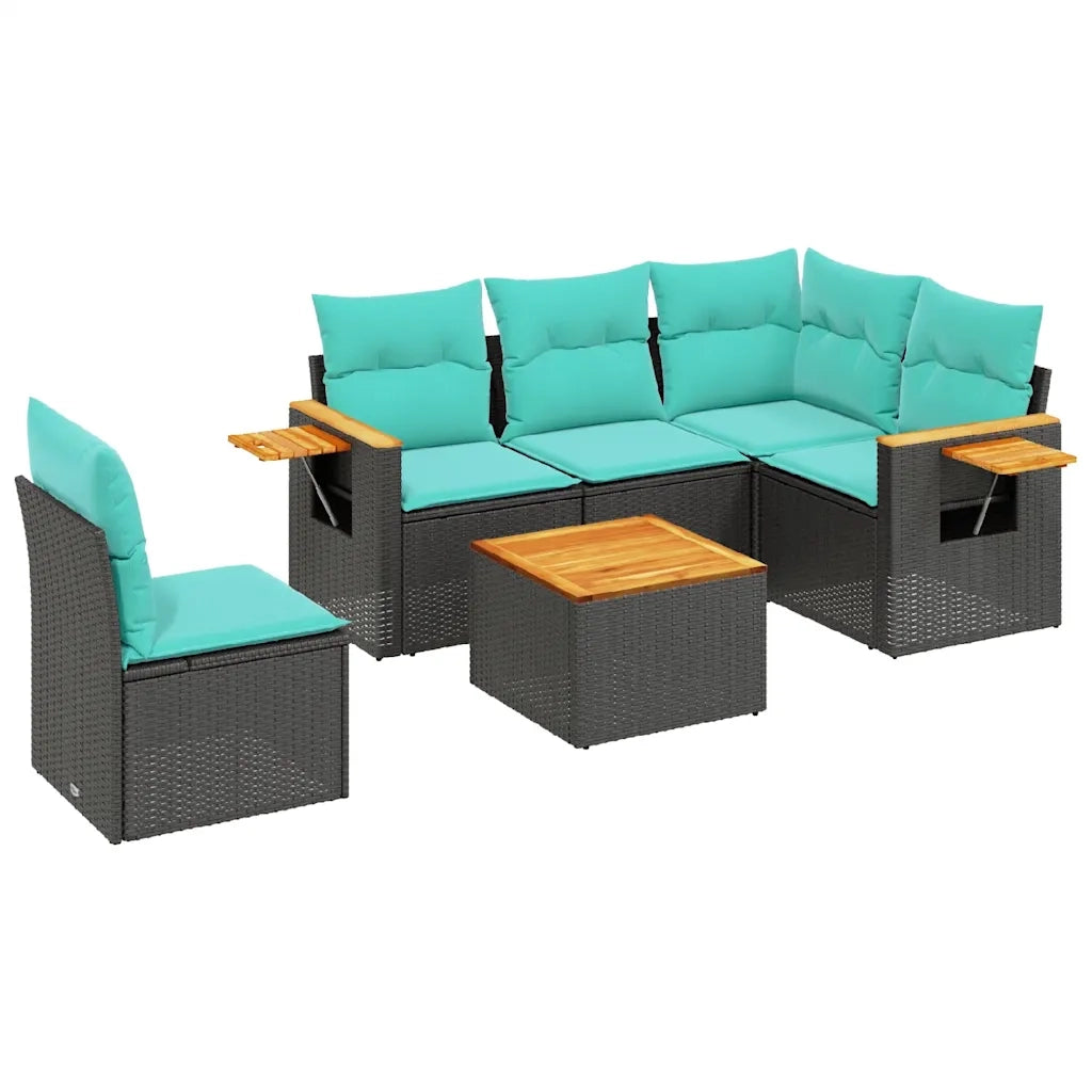 Set Divani da Giardino 6 pz con Cuscini Nero in Polyrattan