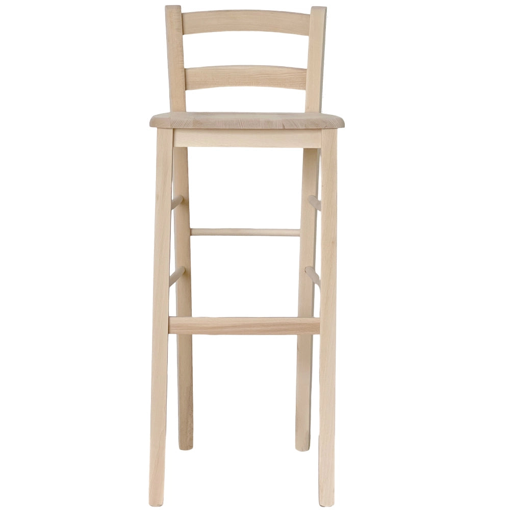 Sgabello alto da bar in legno grezzo da verniciare h 80 cm seduta in massello