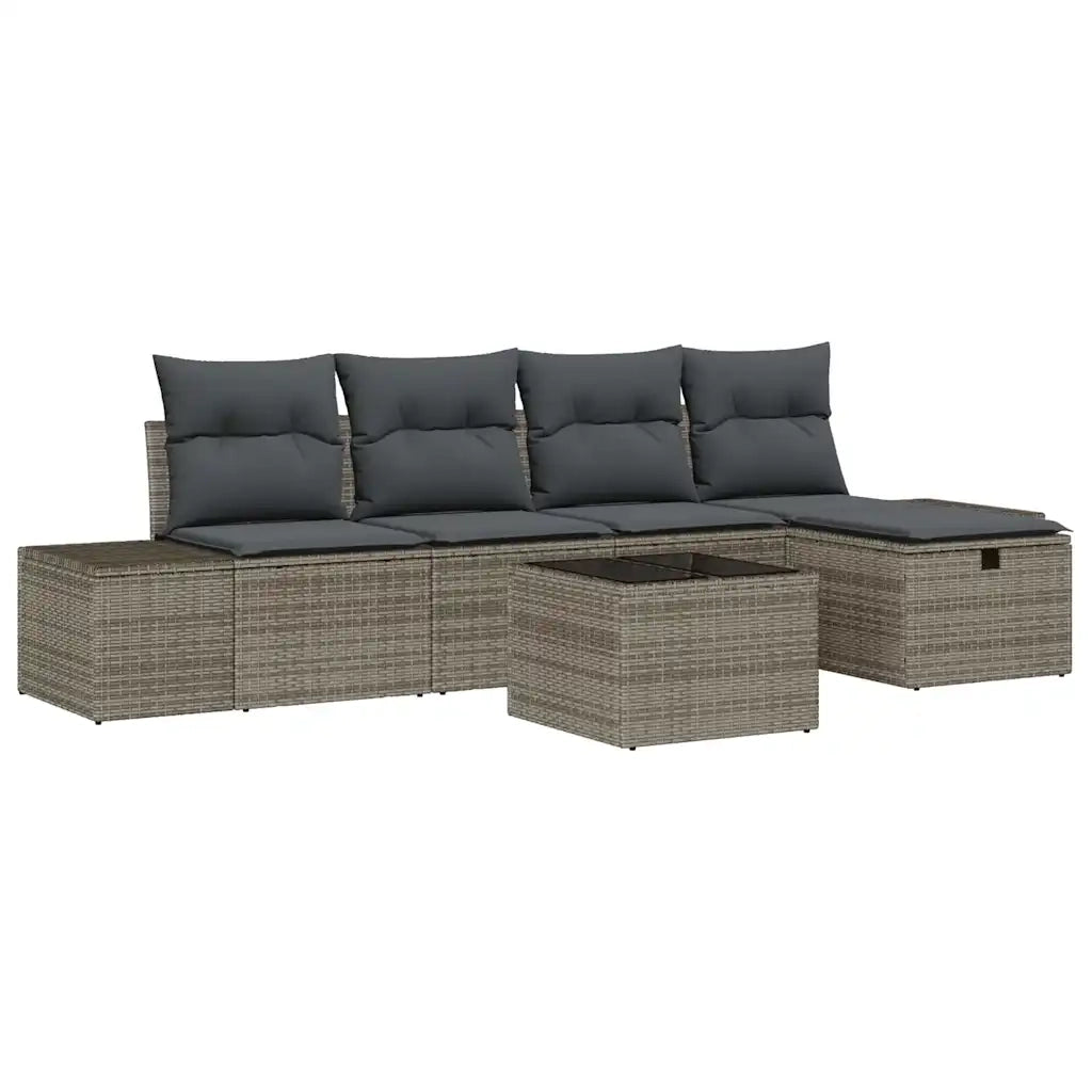 Set Divano da Giardino con cuscino 6 pcs Grigio polyrattan