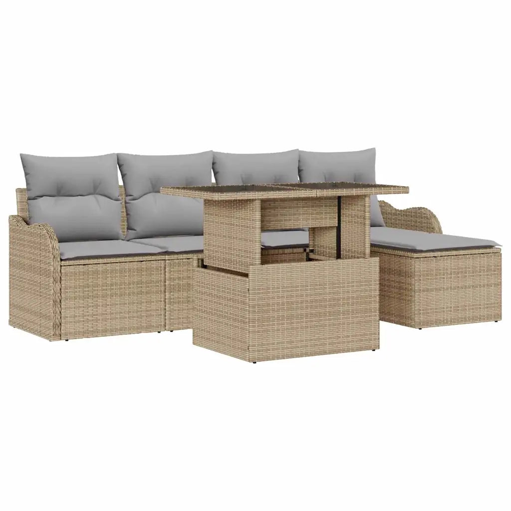 Set Divano da Giardino con cuscino 6 pcs Beige Polyrattan