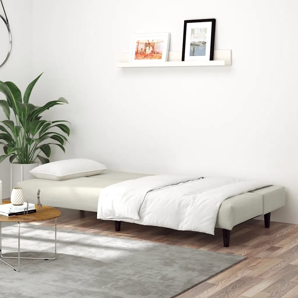 Divano Letto a 2 Posti Crema in Velluto 375935