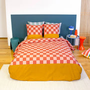 Set biancheria da letto in cotone con motivo a scacchi rosso e