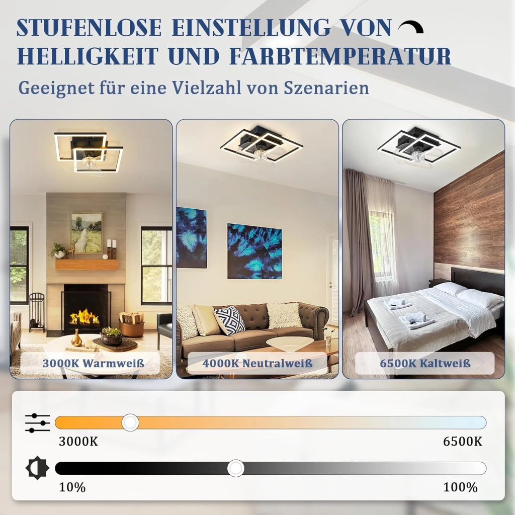 ZMH Ventilatore da Soffitto Silenzioso LED Nero con Illuminazione Moderna Intensità Regolabile per Camera da Letto