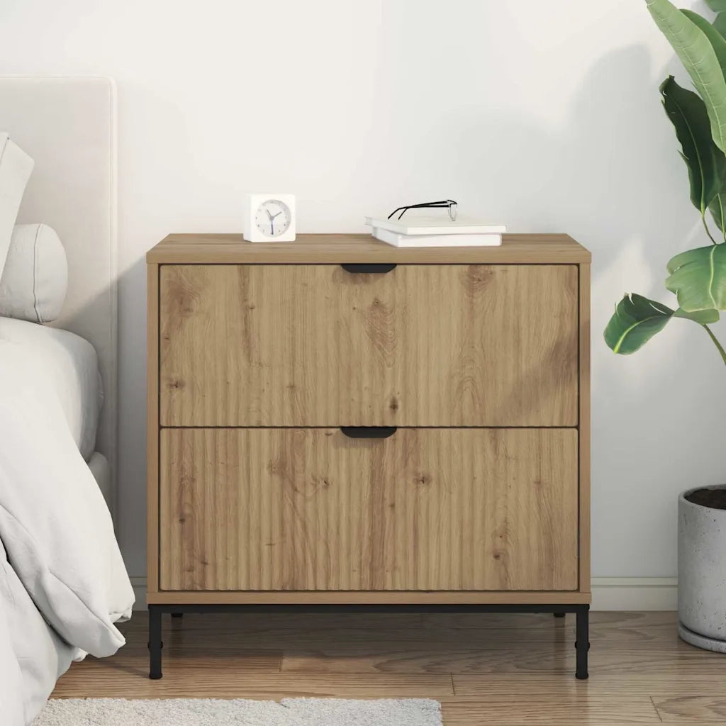 Comodino | Armadio da Notte | Mobiletto da notte rovere artigianale 63.5 x 36 x 61 cm Legno multistrato