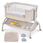 Lettino affiancato con regolazione in altezza a 7 livelli per neonati, Culla co-sleeper per bambini cesto portaoggetti Beige-Culle