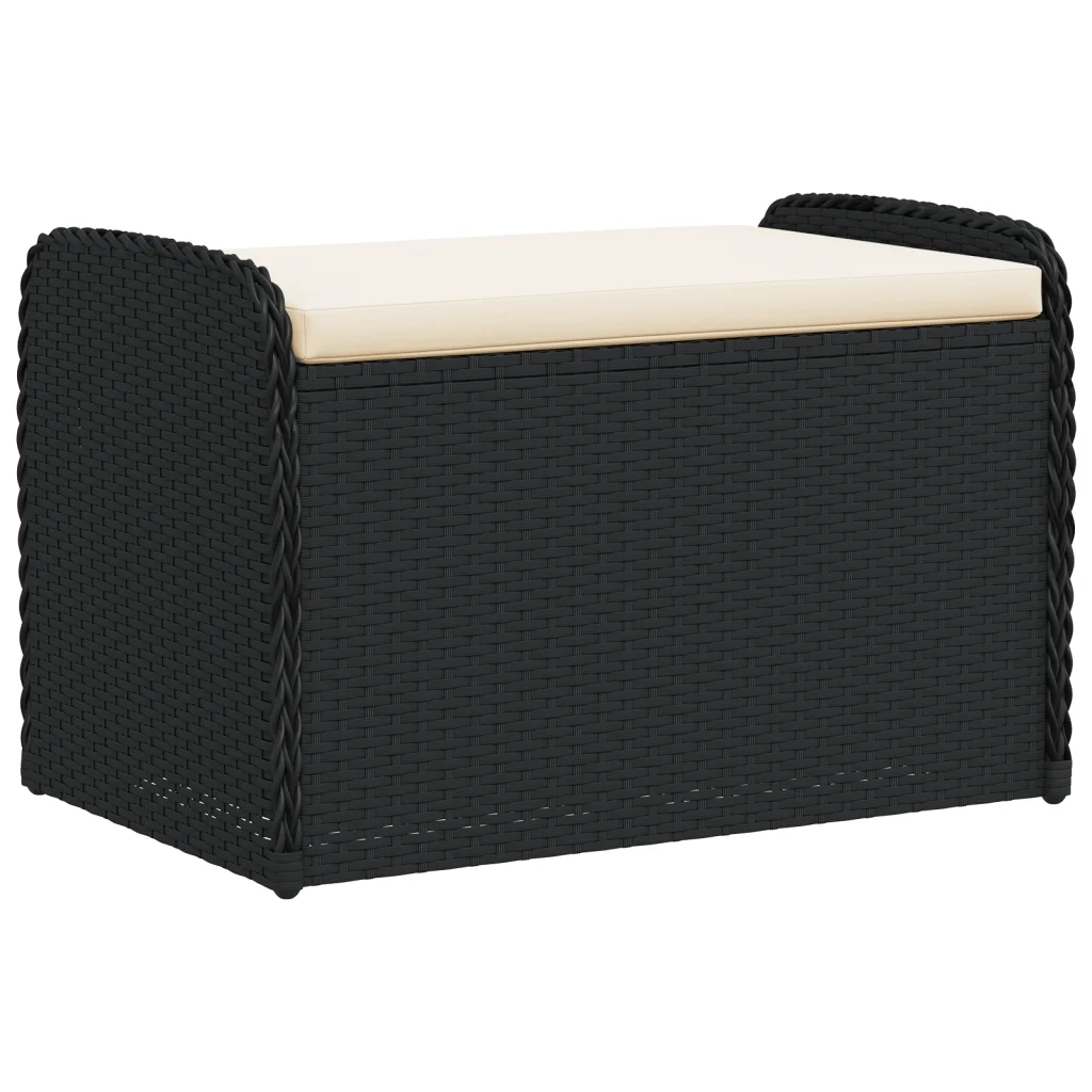 Cassapanca con Cuscino-Baule-Panca con ContenitoreNera 80x51x52 cm in Polyrattan