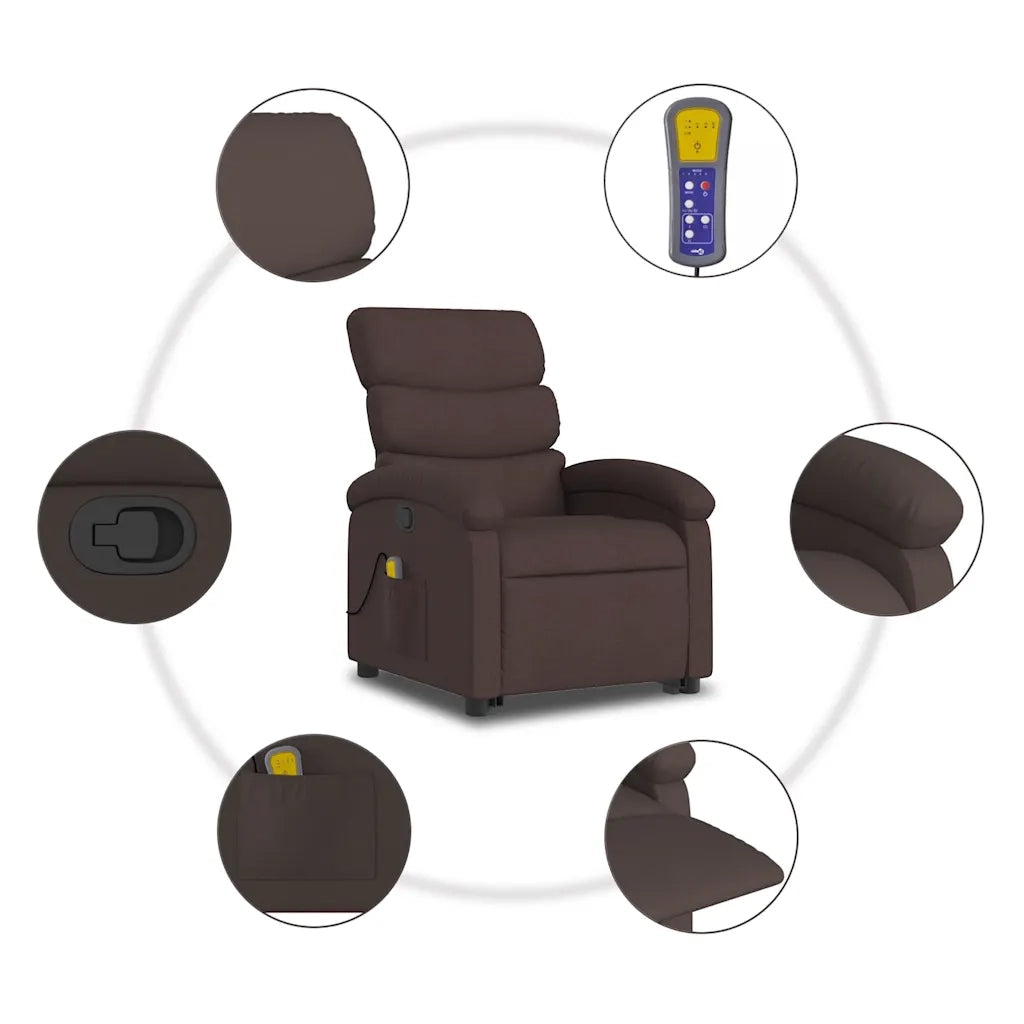 Poltrona | Sedia Relax Alzapersona Massaggi Reclinabile Marrone Scuro Tessuto