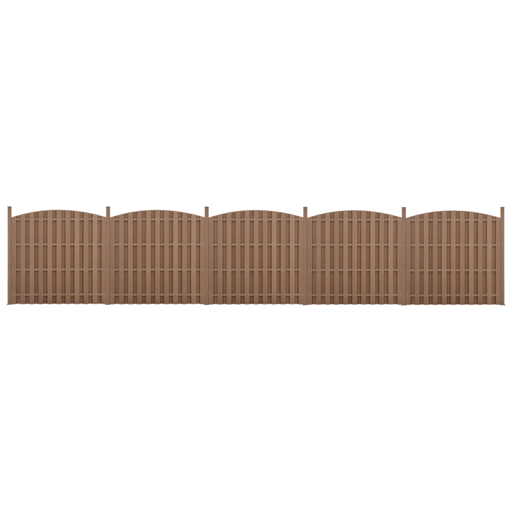Set di 5 Pannelli Steccato ad Arco con Doghe in WPC e Base in Acciaio (AxL)185x932 cm - Marrone NEU.HOLZ