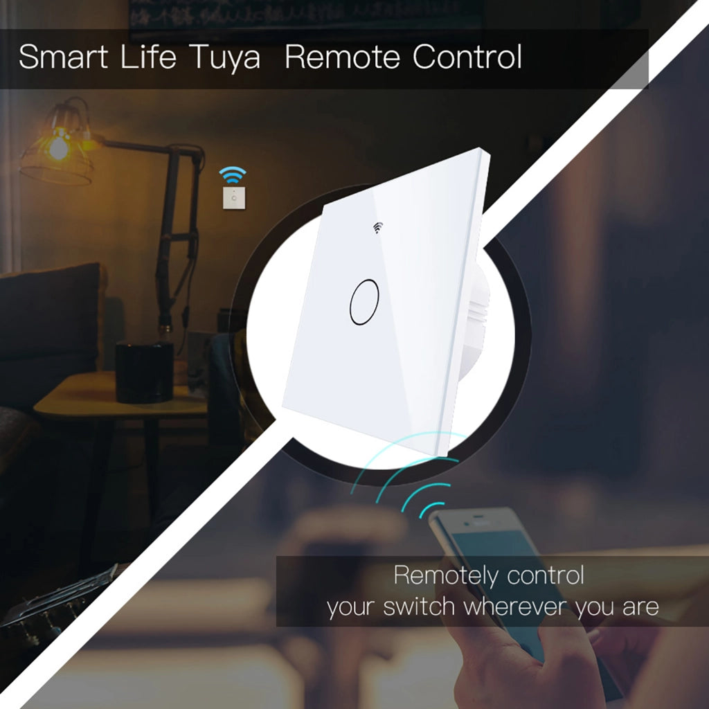 Interruttore Da Parete Touch 1 Tasto, WIFI+BLE+RF, WIFI 2.4G, RF 433MHz, Bluetooth BLE Mesh TUYA, Smart Life, 10A, AC 90-250V, 50/60HZ, 86X86X30mm Per Scatola 502, IP20, Bianco, SH9441W