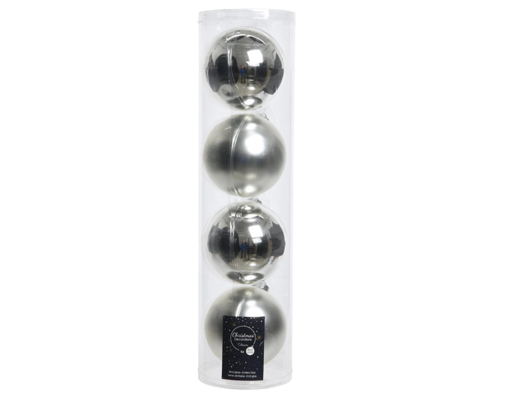 Set  4 palline vetro natalizie argento satinato lucido cm 10