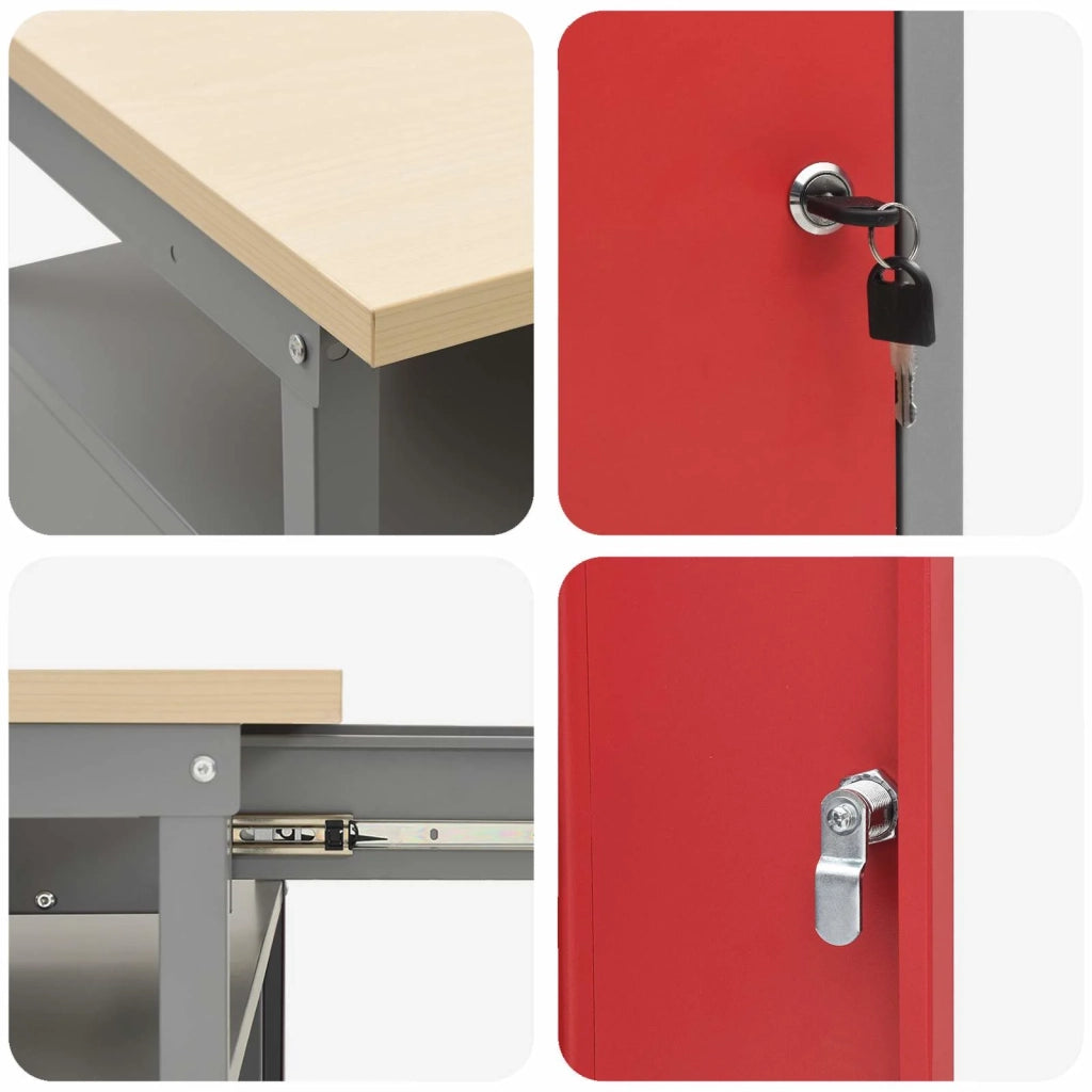 Set banco da lavoro 2 pcs Rosso e Grigio 200 x 55 x 85 cm 3321389