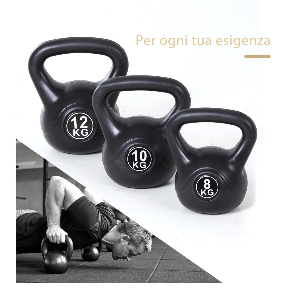 Easycomfort Kettlebell 8kg per Sport e Fitness con Base Piatta e Impugnatura, Kettlebell Pesi in Plastica e Sabbia, 22x17x24 cm, Nero
