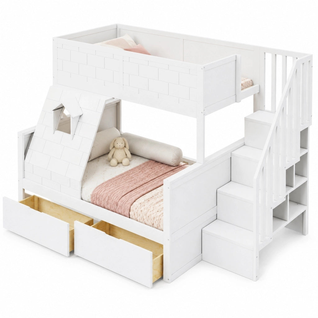 Letto a castello per bambini bianco 90x200/140x200 con scale