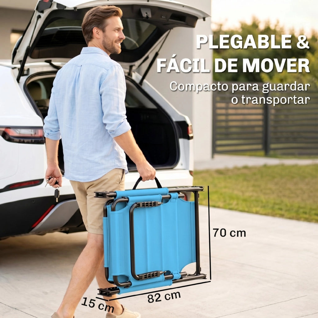 Tumbona da giardino con braccioli e ombrellone regolabile ¨C zephmum ¨C azzurro 70x200x45 cm