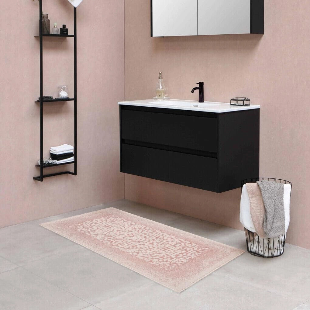 Tappeto Bagno Vintage Camera Scendiletto 60x130 Cm Morbido Cotone Assorbente Antiscivolo Rosa