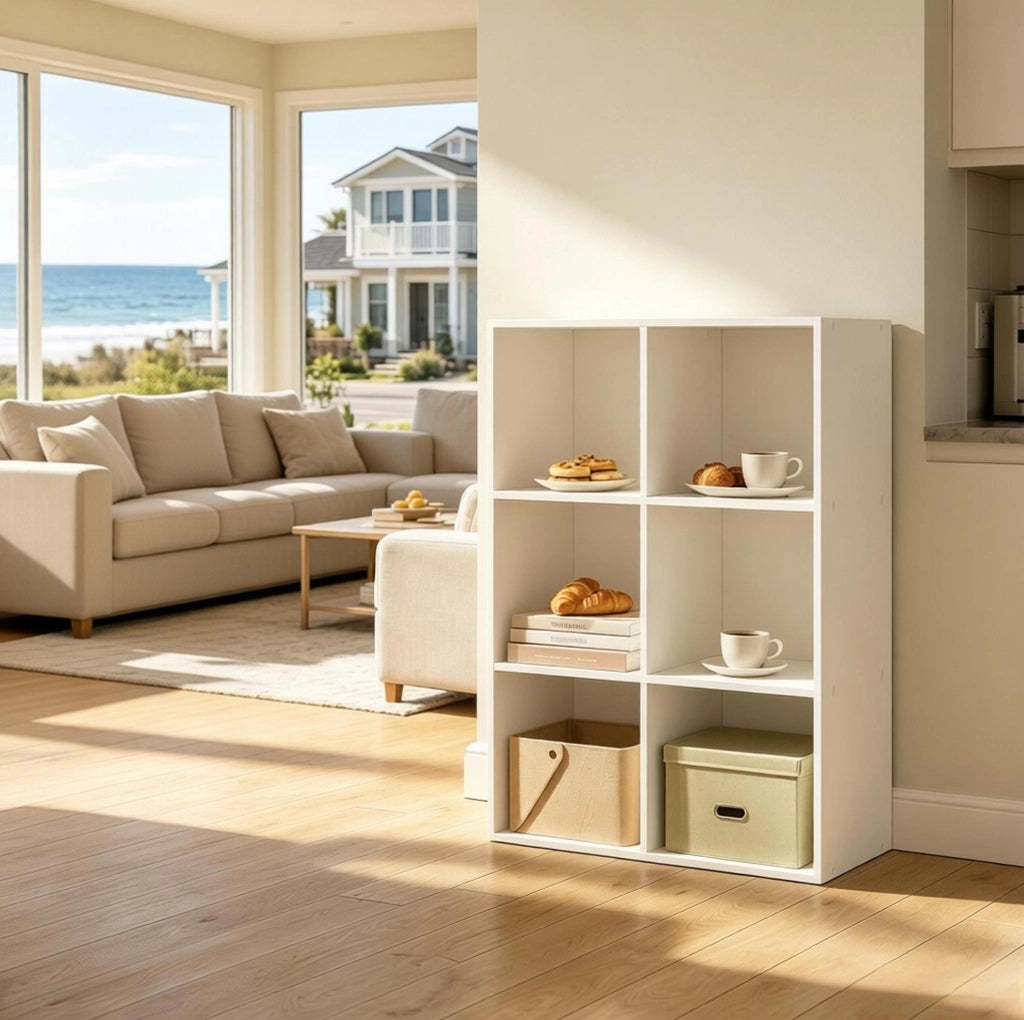 Libreria a cubi 6 scomparti in legno ingegnerizzato bianco