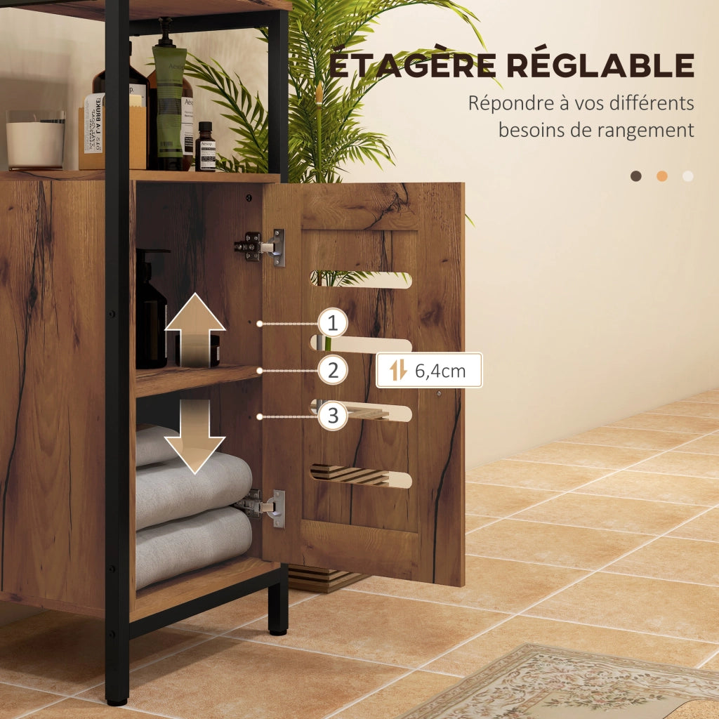 Mobile da bagno basso con porta a lamelle ¨C Zephmum ¨C Brun rustico 37x30x85 cm