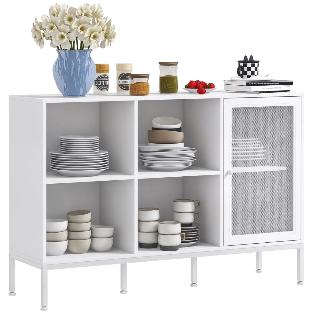 Cassettiera con Armadietto e Ripiani Aperto Regolabili ¨C zephmum ¨C Bianco 120x37x81.5 cm