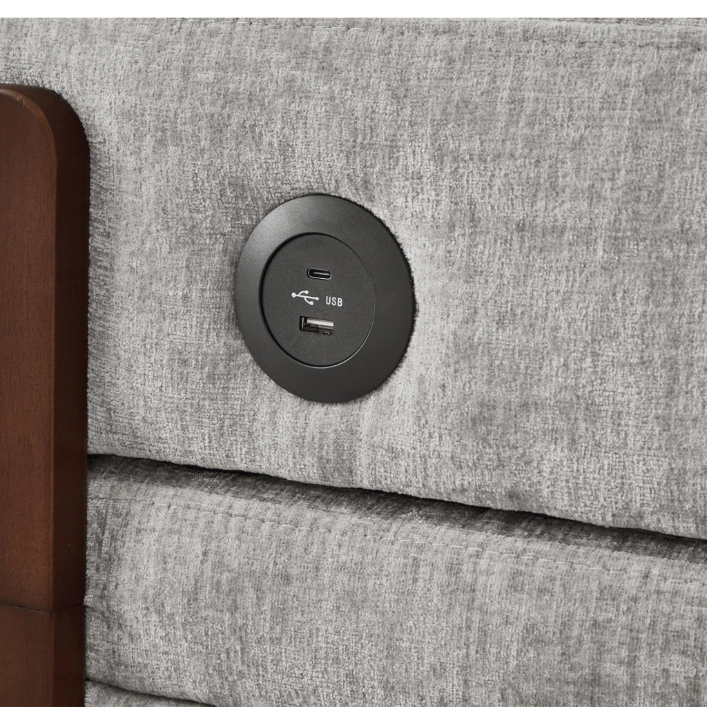 Divano convertibile con funzione letto, porte USB e Type-C, tasche laterali, in tessuto, grigio chiaro