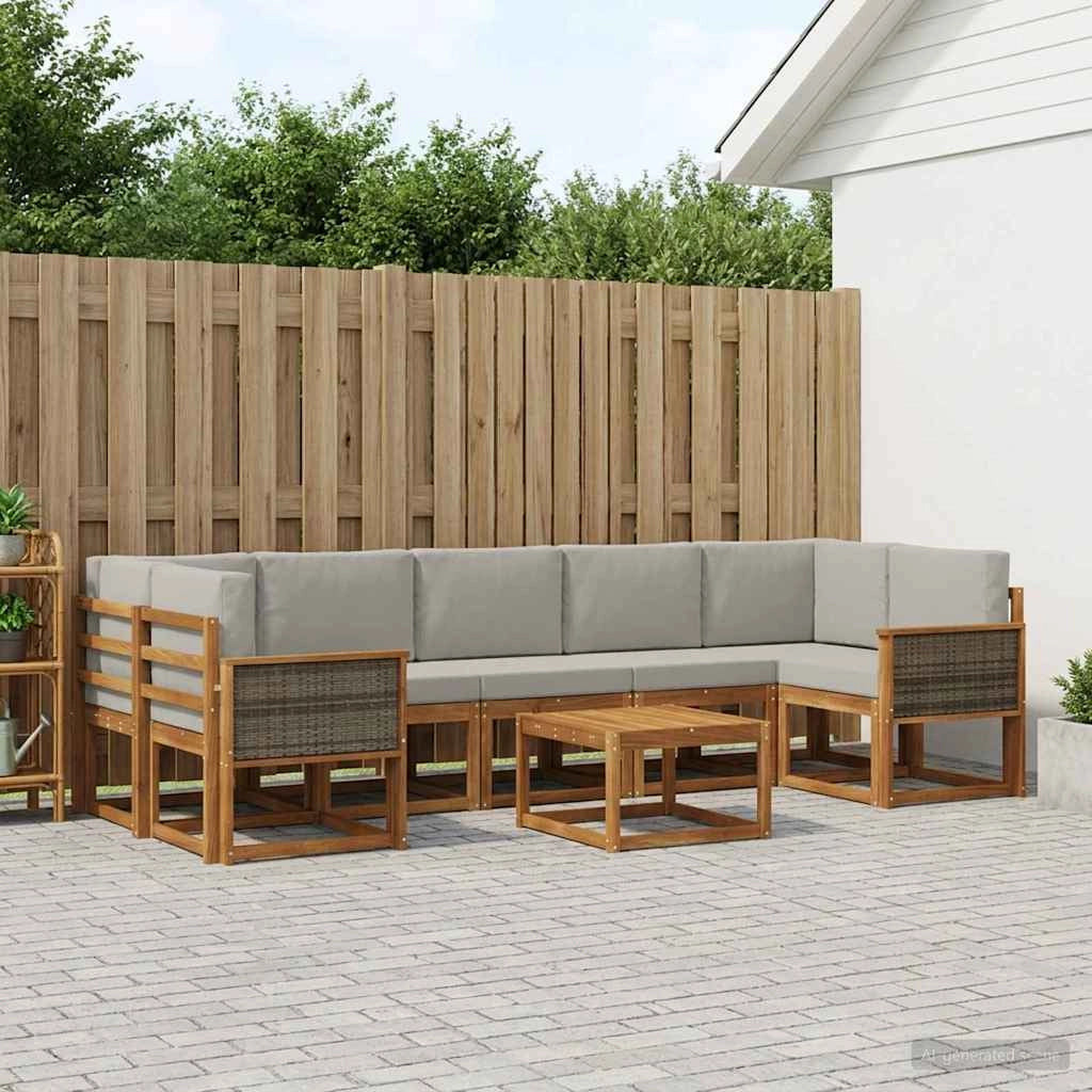 Set di divani da esterno 6 pz Naturale e Grigio Chiaro 3385067