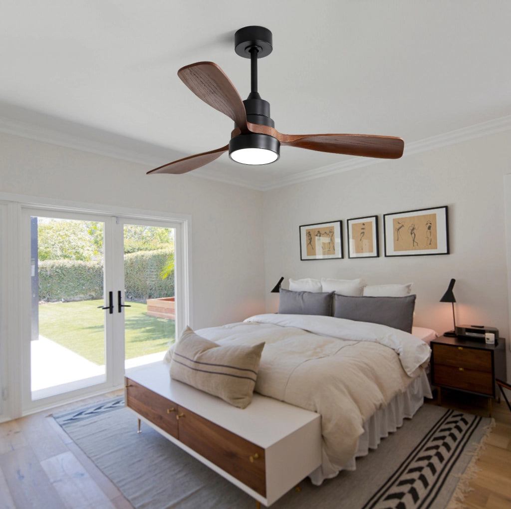 Ventilatore da soffitto LED 122 cm in metallo e legno nero, reversibile silenzioso