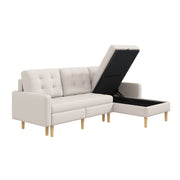 Divano angolare reversibile 3 posti con contenitore e chaise longue per soggiorno in tessuto beige