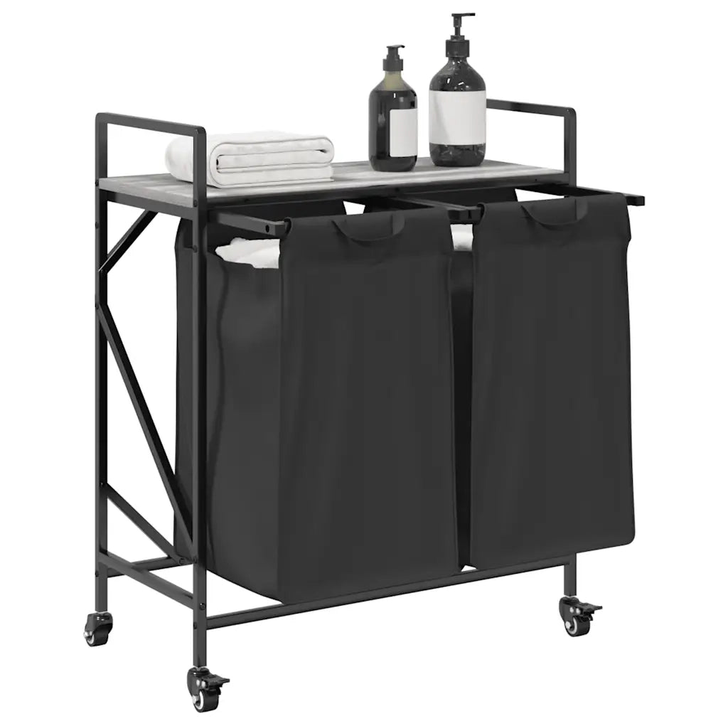 Cesto della Biancheria 2 Scomparti con Ruote Grigio Sonoma 859098