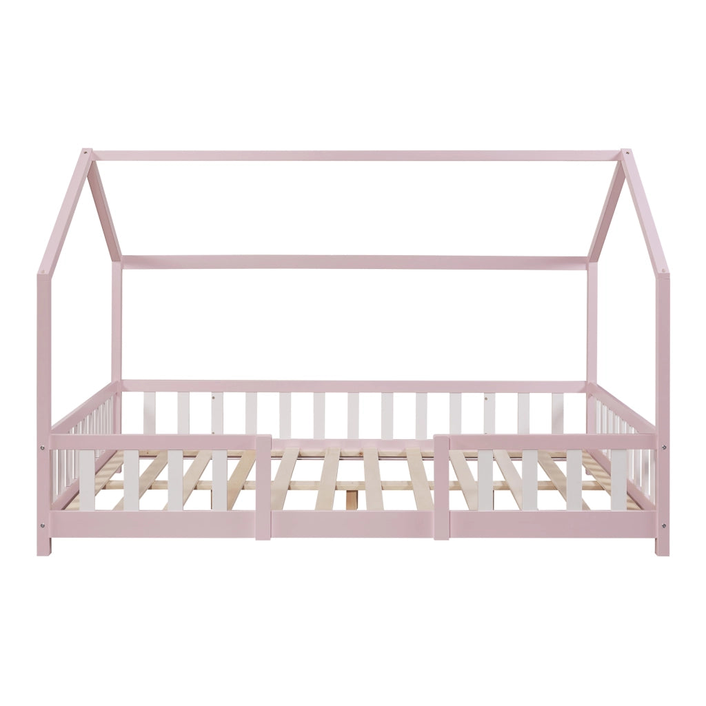 Letto per Cameretta Sisimiut a Forma di Casetta 120x200 cm Rosa / Bianco [en.casa]