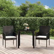 Set da Pranzo da Giardino 3 pz con Cuscini Nero in Polyrattan 3185155