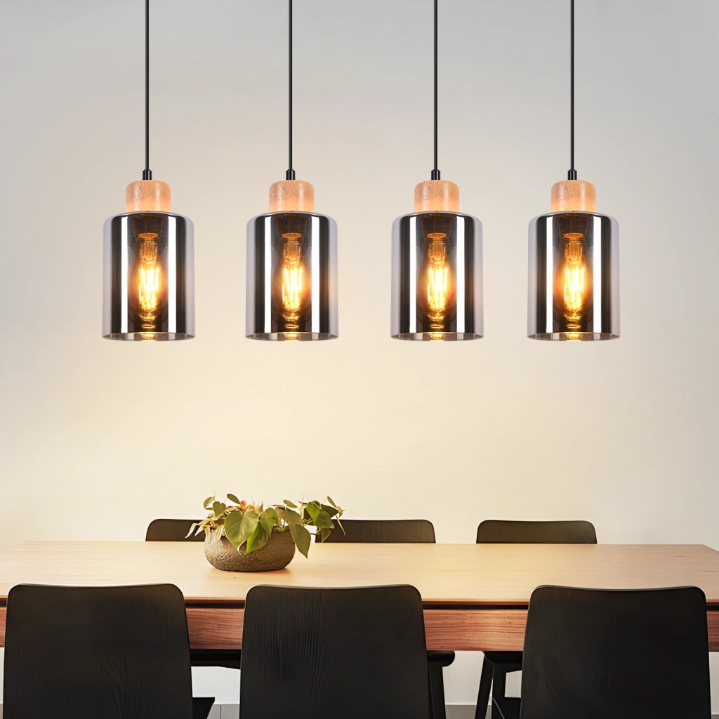 Lampada a sospensione ZMH vintage in legno per tavolo da pranzo 4 luci E27 lampada da sala da pranzo industriale