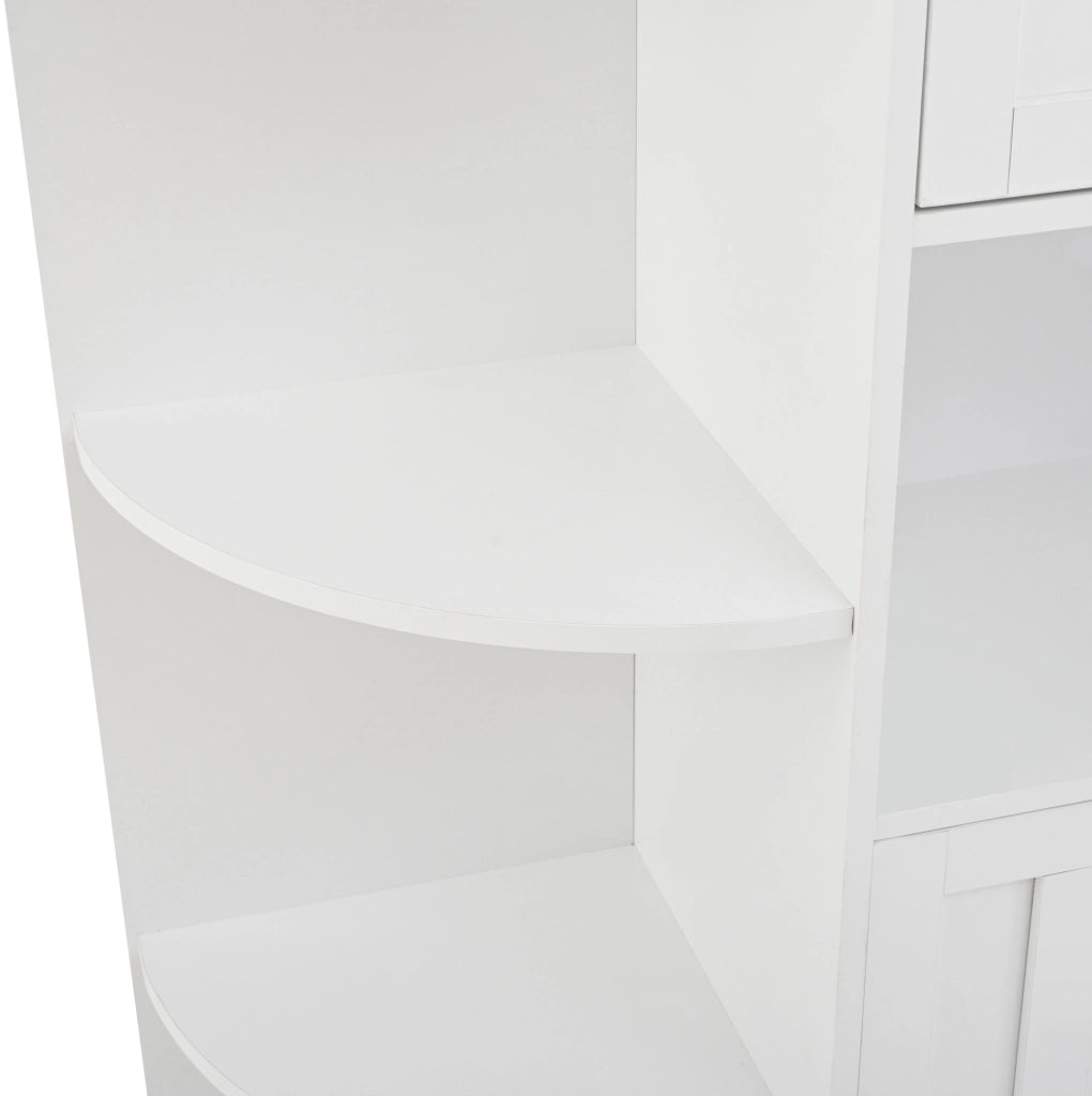 Vetrina angolare 104x35x155 cm con 3 armadi; 2 cassetti e 6 vani aperti; truciolare bianco