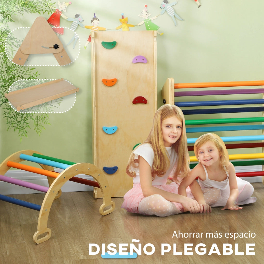 Scala di arrampicata in legno 5 in 1 con rampa ¨C zephmum ¨C multicolor 178x64,5x63 cm