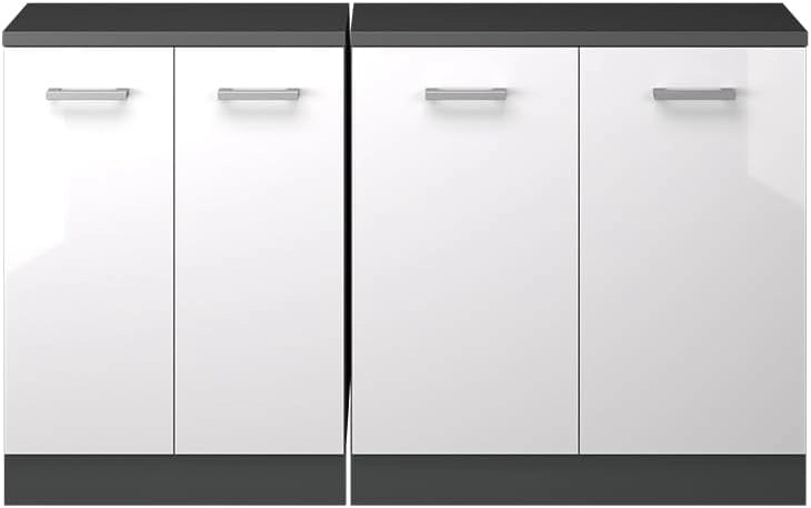 Set di mobili sottotetto Rion, Bianco lucido, 140 cm Set di 2 carcasse armadio profondità 60 cm, adatto per il salvaspazio sotto tetti spioventi