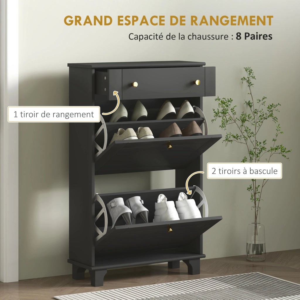 Scarpiera con cassetti e ripiano regolabile ¨C zephmum ¨C nero 60x23.5x98.5 cm