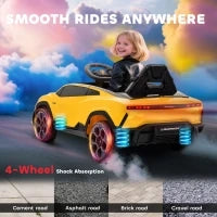 Auto elettrica per bambini 12V con telecomando 2,4 GHz, 2 motori, clacson, LED, musica, 101,5 x 49 x 43 cm, Giallo